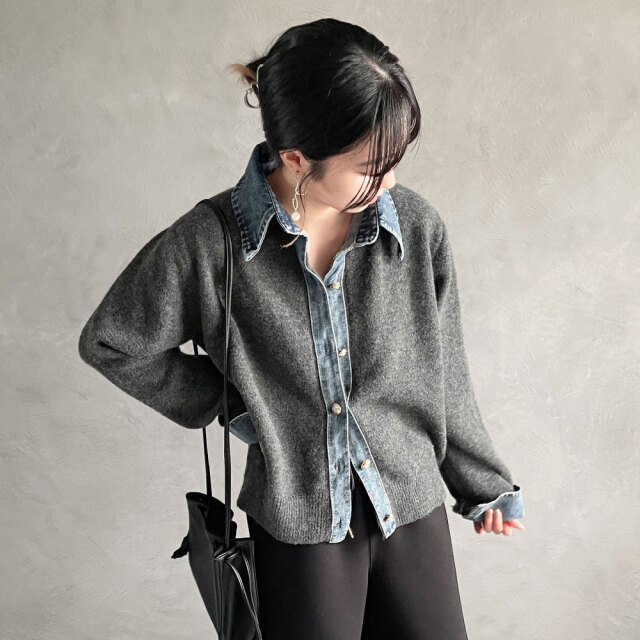 【2月上旬入荷予定】 　【タイムセール】  【2026新作】　ウィンターセール！ 『　インスタで大人気！デニム切替カーディガン!　』　デニム切替ニットカーディガン　