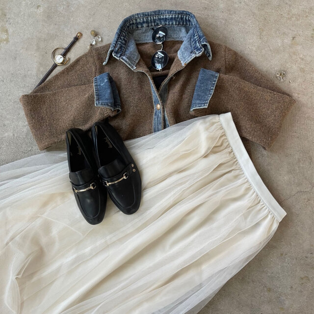 【3月上旬入荷予定】  春の早割り　　『　インスタサブ垢で大人気！　』   シアーチュールカラーマキシスカート