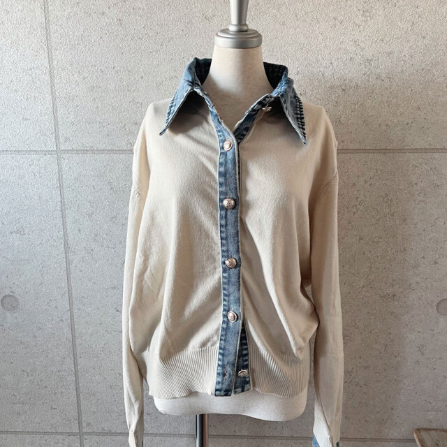 【2月中旬入荷予定】春の早割り 【急上昇】【メール便対応】 【2026新作】あの伝説になって今でも売れてるデニム切替カーディガンに春物デザイン登場!春ニットデニムドッキングカーディガン