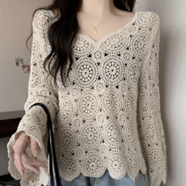 【2月上旬入荷予定】  ウィンターセール　『　インスタサブ垢で大人気！　』  かぎ針透かし編みトップス