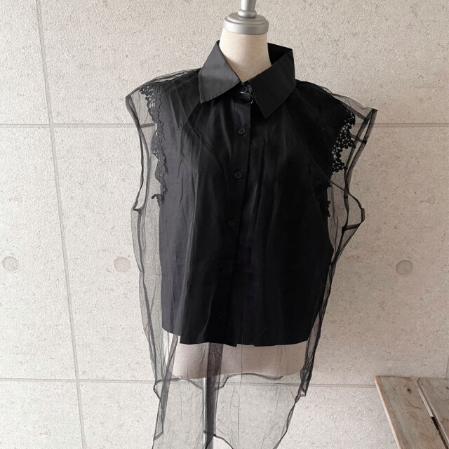 【6月下旬入荷予定】 夏の早割り【メール便対応】　【6/20インスタサブ垢投稿】　レイヤードチュールノースリーブブラウス