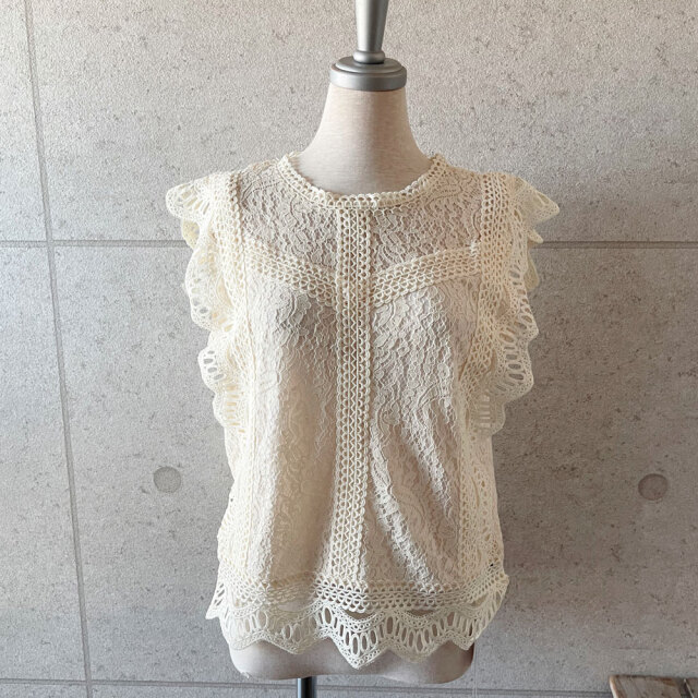 【7月中旬入荷予定】【急上昇】【7/17日インスタサブ垢投稿】 【メール便対応】 夏の早割り　『　インスタサブ垢で大人気！　』 　スカラップレースノースリブラウス