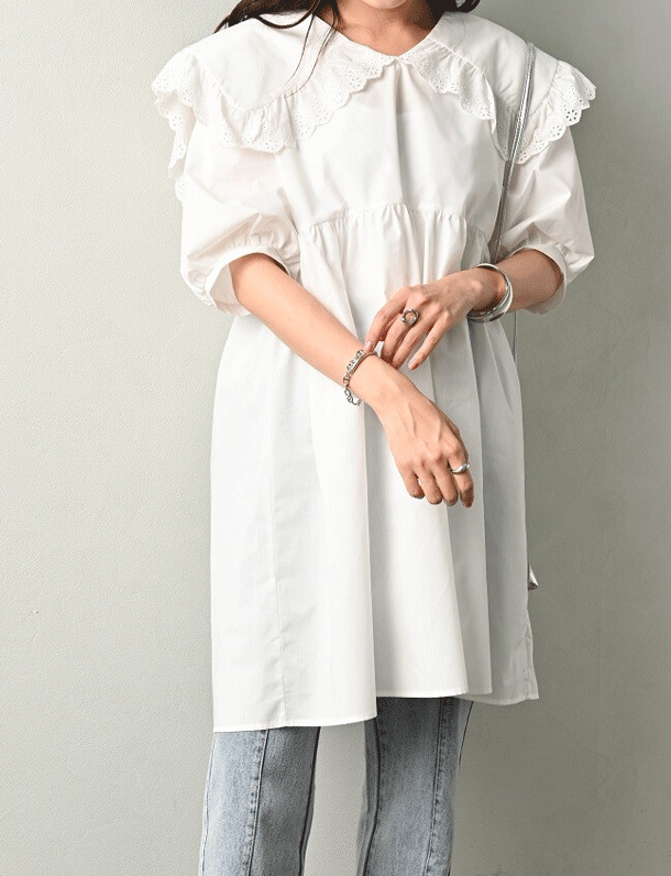 ビッグフリル襟 ボリューム袖 ゆるふわシルエットセーラーカラーワンピ