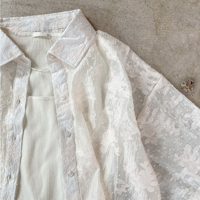 『　インスタサブ垢で大人気！　』   花柄オーガンジークロップド半袖シャツ