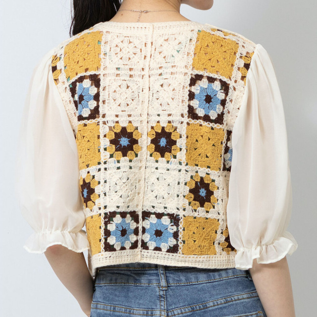 vintage レトロカラフルモチーフ編みかぎ針編み＊カーディガン vintage レトロカラフルモチーフ編みかぎ針編み＊カーディガン