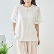 ラスト1着　 夏の早割り【メール便対応】　【新作】ドットチュールシアーパフスリーブ半袖トップス