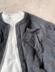 『　究極にバズってるコーデュロイシャツに待望のノーカラー版が登場！　』　すっきり見えるノーカラー！カジュアルなコーデュロイビッグシルエットシャツ