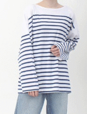 オーバーサイズをゆるく着る！天竺パネルボーダーロングTシャツ