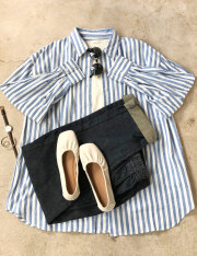 数量限定セール価格/オーバーサイズでゆるく着る！羽織ってもトップスとしても可愛いお目立ちストライプシャツ