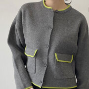 【9月上旬入荷予定】 オータムセール　『　インスタで大人気！　』P100配色クルーネックカーディガン