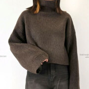 【9月中旬入荷予定】 オータムセール　『　インスタで大人気！　』　ソリッドストライプニット　ボトルネック　ショート　プルオーバー