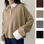 【重要/予約10月上旬入荷予定】オータムセール 『　インスタで大人気！　』　12Gバルキーシャツ襟付きポロニット