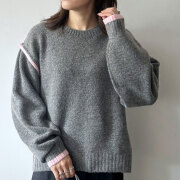 【11月上旬入荷予定】 オータムセール　『　インスタで大人気！　』　杢ストレッチ配色リンキングニットプルオーバー