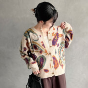 【11月中旬入荷予定】　【送料無料】　オータムセール　『　インスタサブ垢で大人気！　』　置き画していても可愛いと思ったカーディガン登場！モヘアタッチペーズリー柄ニットカーディガン