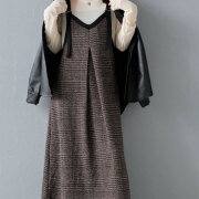 ウィンターセール！【1月上旬入荷予定】 　『　インスタで大人気！　』　グレンチェック柄2WAYストリング配色ロングワンピース