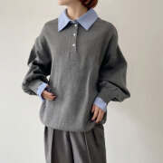 ウィンターセール！　【1月上旬入荷予定】　　　『　インスタサブ垢で大人気！　』　　12Gシャツ衿ポロニットプルオーバー