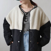 クリスマスセール【12月上旬入荷予定】 　『　インスタで大人気！　』　ボア×キルティング中綿ノーカラーブルゾン