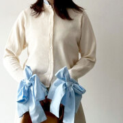 クリスマスセール【12月下旬入荷予定】　『　インスタで大人気！　』　ウールライクリボンシャツカーディガン