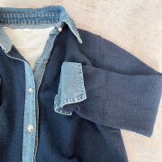 デニム切替ニットカーディガン