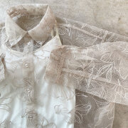 【11月下旬入荷予定】 【メール便対応】オータムセール　FLOWER TULLE SHIRT　『　インスタサブ垢で大人気！　』　　あのバズっているチュール花柄刺繍シリーズに待望の新作！チュール花柄刺繍オーバーサイズシャツ