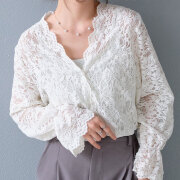 【1月下旬入荷予定】 ウィンターセール！【メール便対応】【2026新作商品】花柄レースVネックノーカラーシャツ