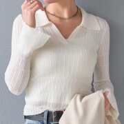 ラスト1着　春の早割り 【メール便対応】【2026新作商品】メロウ加工ポロニットトップス