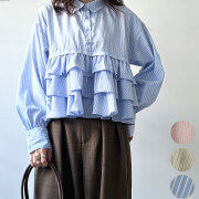 【2月上旬入荷予定】 ウィンターセール！【メール便対応】【2026新作】ストライプフリルシャツ