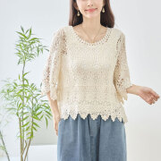 【6月上旬入荷予定】 春の早割り【メール便対応】　【新作】ビッグフラワーオーバルモチーフケミカルレーストップス