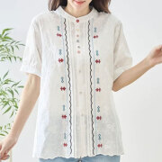 【7月下旬入荷予定】 夏の早割り【メール便対応】　【新作】刺繍デザインフロントトリムスタンドカラーシャツ