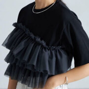 【7月下旬入荷予定】 夏の早割り【メール便対応】　チュールフリルボスチェデザインTシャツ　カットソー