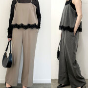【8月上旬入荷予定】 夏の早割り【新作】TRツイル裾レースキャミソールオールインワン