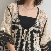 【8月下旬入荷予定】 秋の早割り【メール便対応】　ハーフスリーブクロッシェトップス　フラワーモチーフ クロシェ風 半袖 カーデ