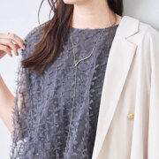 【8月下旬入荷予定】 秋の早割り【メール便対応】　リボンチュールバルーンプルオーバー　リボンチュール　フリンジジャガードシアーベストブラウス