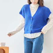 【9月上旬入荷予定】 秋の早割り【メール便対応】　【新作】透かし編みVネックフレンチスリーブニットベスト