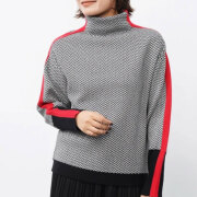 【10月上旬入荷予定】 秋の早割り　【新作】ヘリンボーン 配色ラインハイネックニット