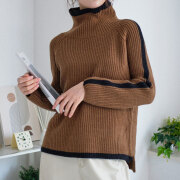 【10月中旬入荷予定】 秋の早割り【新作】配色ラインハイネックニットトップス