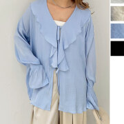 【2月上旬入荷予定　ブラックのみ4月上旬】 ウィンターセール！【メール便対応】　【2026新作】ポリエステルレーヨンフリルシャツ