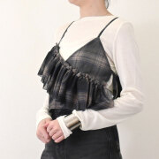 【2月上旬入荷予定】   ウィンターセール　『　インスタサブ垢で大人気！　』  チュールチェックプリントアシンメトリーフリルビスチェ