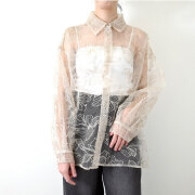 【3月上旬入荷予定】【メール便対応】  春の早割り　『　インスタサブ垢で大人気！　』   チュール花柄刺繍オーバーサイズシャツ