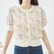 【4月上旬入荷予定】   春の早割り　『　インスタサブ垢で大人気！　』   大花レースパールボタン半袖ニットカーディガン