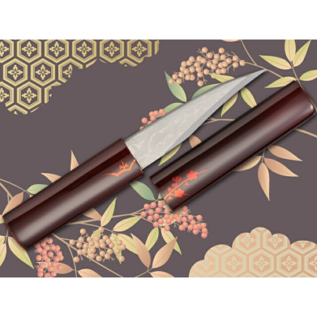 【送料、代引手数料無料】 みきかじや村 漆霞『枝梅』雲流田主丸型小刀鞘入り TS013