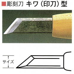 三木章刃物本舗　安来鋼彫刻刀単品　キワ（印刀）型　１ｍｍ、２１ｍｍ、２４ｍｍ