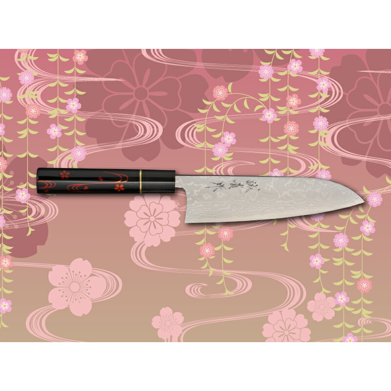 【送料、代引手数料無料】 みきかじや村 漆霞『花びら』青紙積層鋼　三徳包丁 TS024