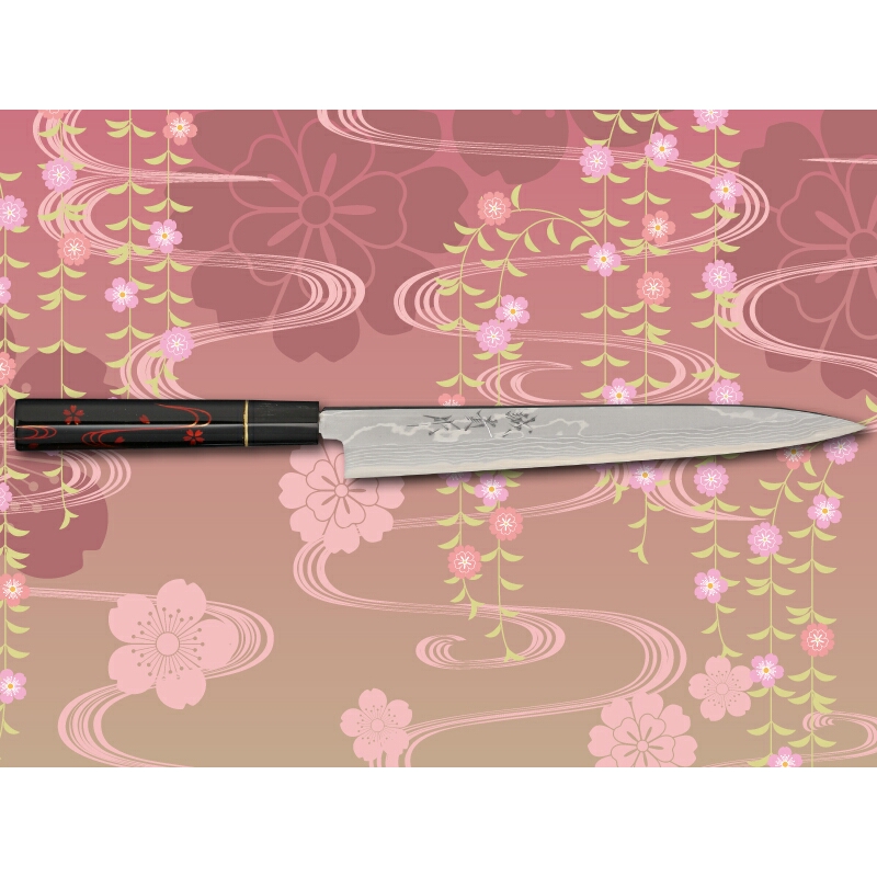 送料、代引手数料無料】 みきかじや村 漆霞『花びら』青紙積層鋼 柳刃