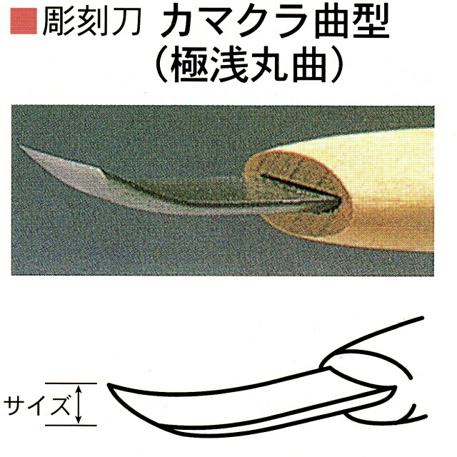 三木章刃物本舗　安来鋼彫刻刀単品　カマクラ曲型（極浅丸曲）　１ｍｍ、２ｍｍ、３０ｍｍ