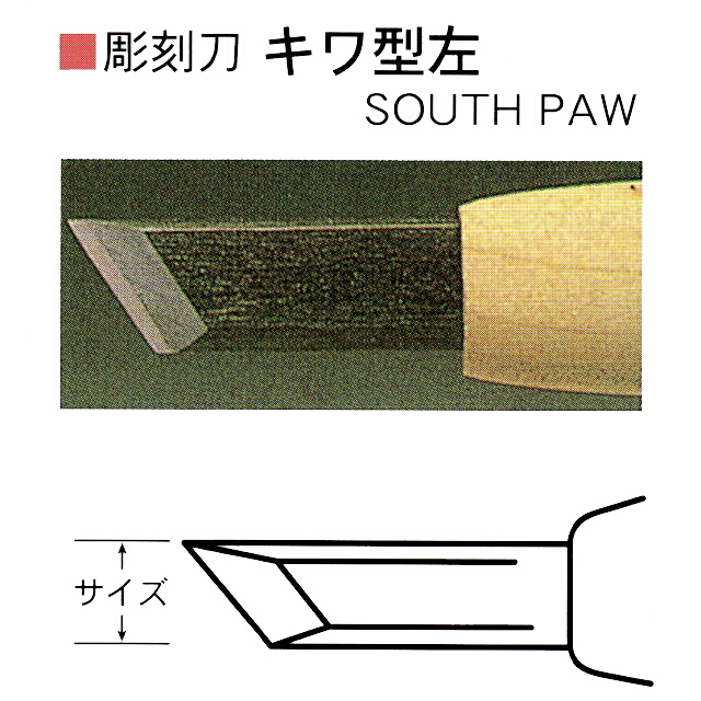 三木章刃物本舗　安来鋼彫刻刀単品　キワ型左　１ｍｍ、３ｍｍ、２１ｍｍ、２４ｍｍ