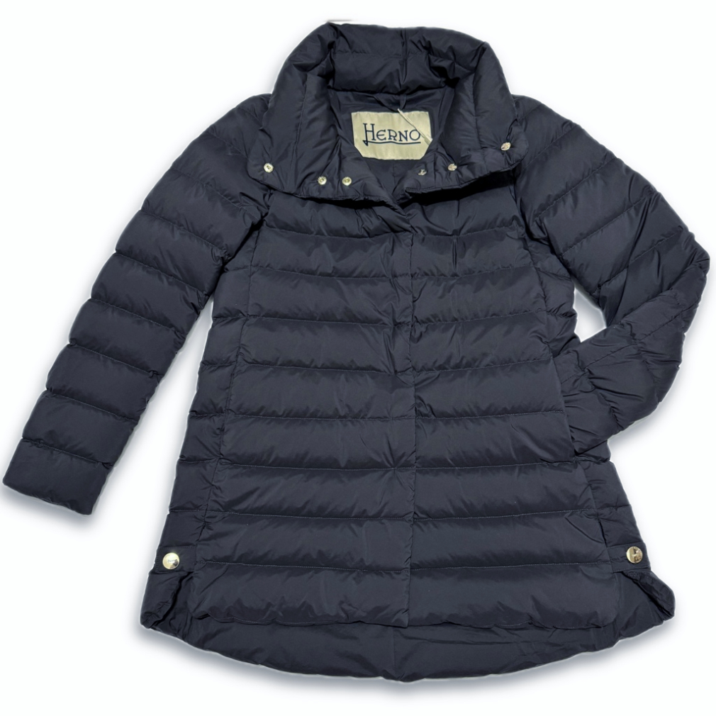 ヘルノ ナイロン Aライン ダウンコートジャケット NUAGE ヌアージュ PI001792D 濃紺 #40  HERNO