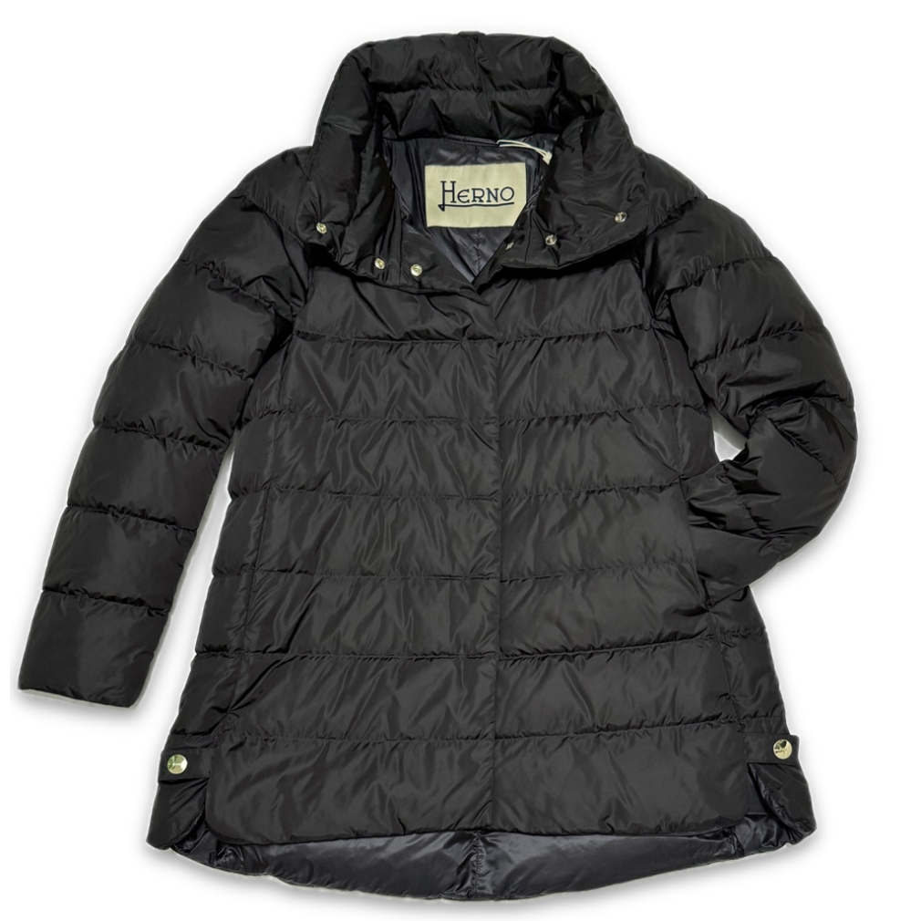 ヘルノ ナイロン Aライン ダウンコートジャケット PI00006DO 黒 #42  HERNO