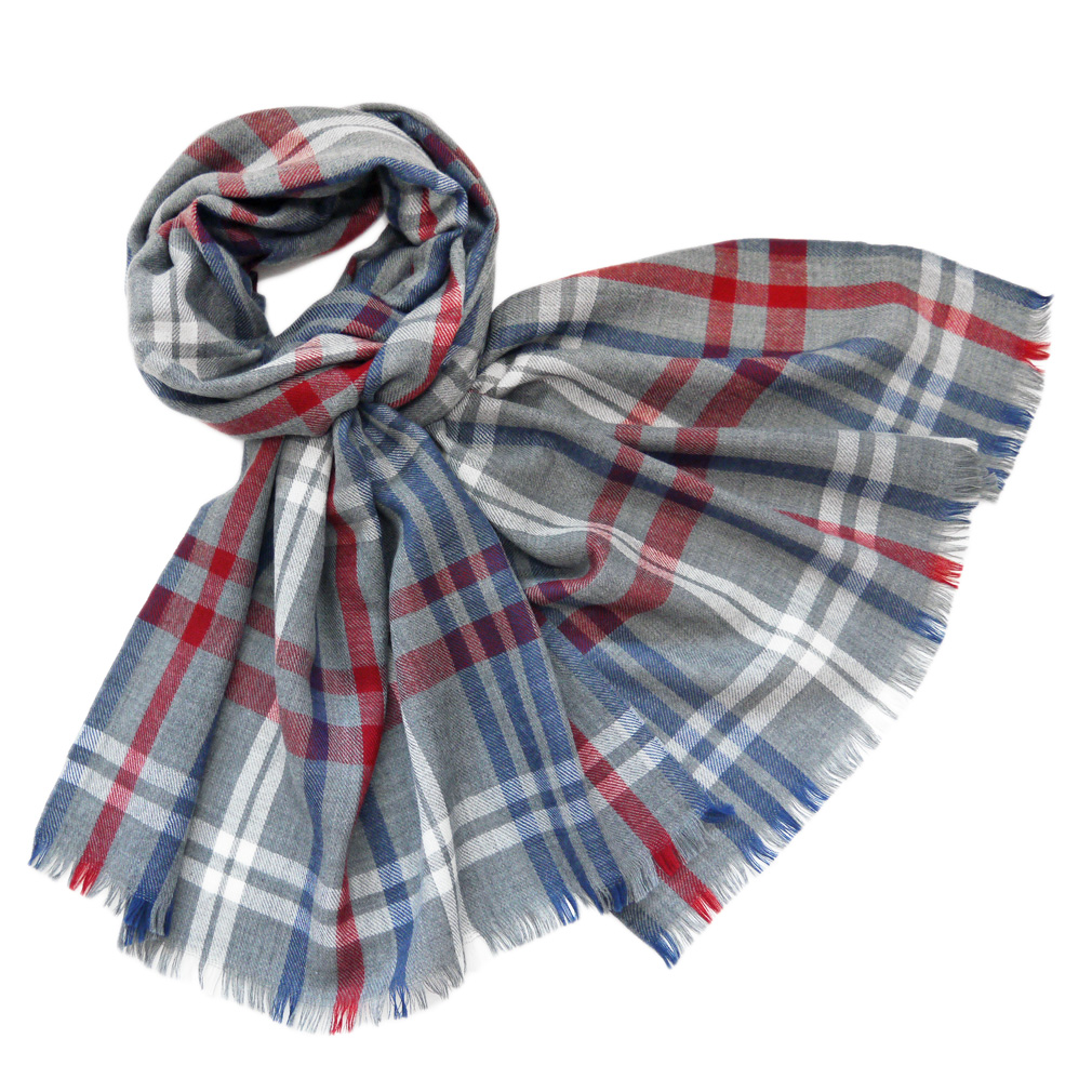 ロロピアーナ  メンズ　タータンチェック カシミア100％　ストール　グレー×赤　Loro Piana