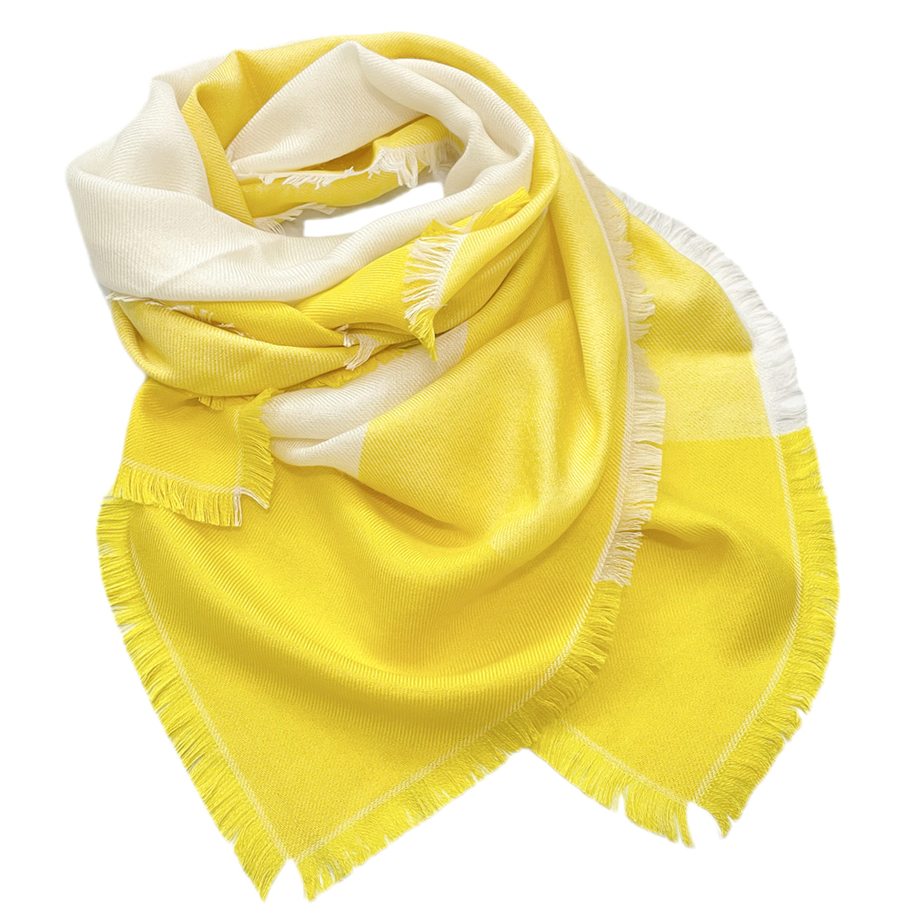 新品ロロピアーナLoro Pianaカシミア×シルク　バイカラー スカーフ黄色